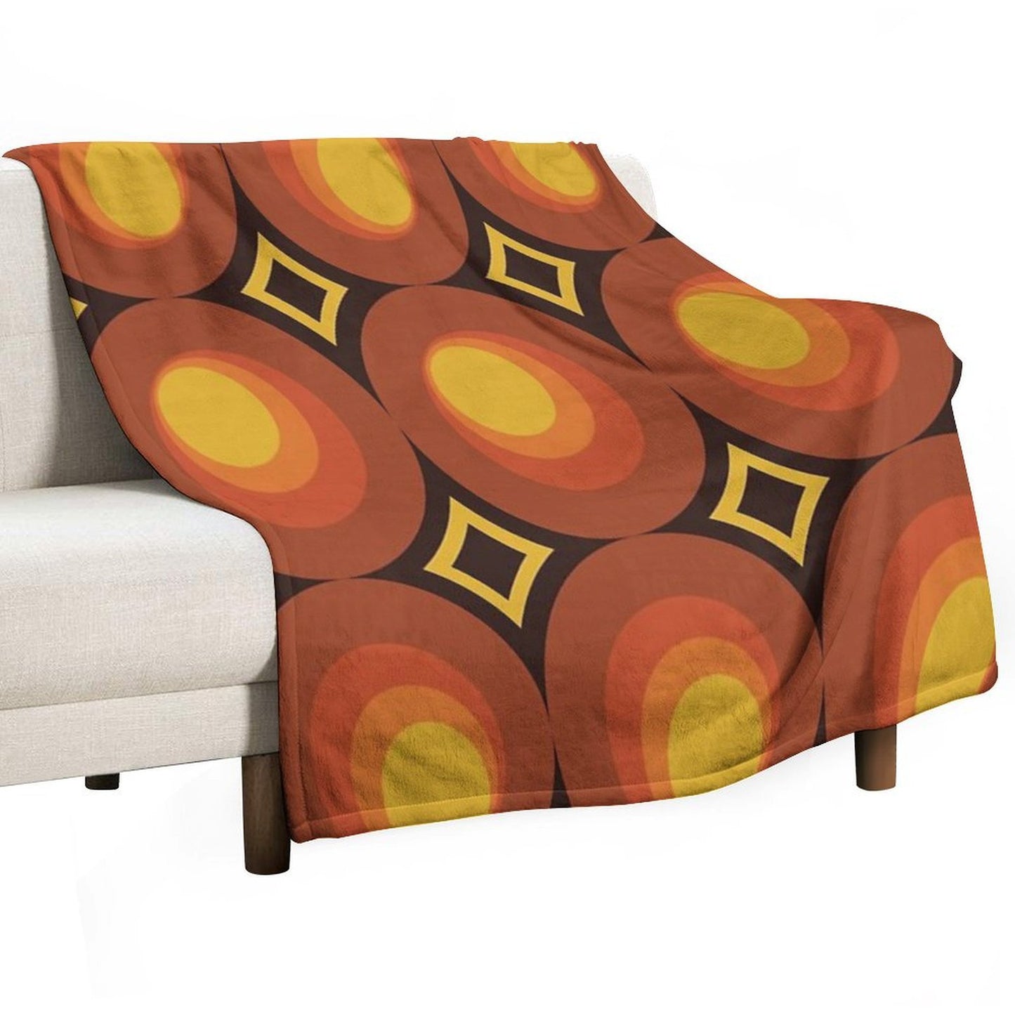 1970s Orange Mid-Century Modern Circle 2 Easy Care Throw Blanket