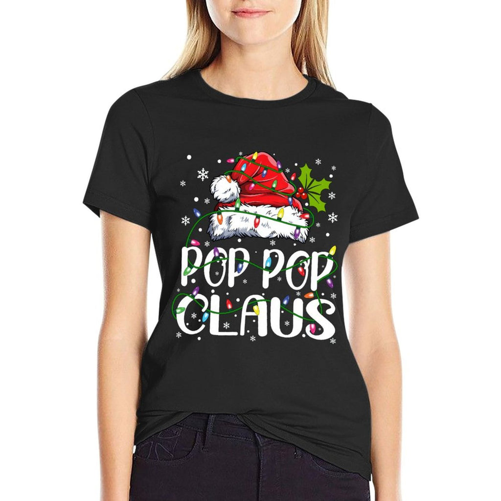 Pop Pop Claus Christmas Lights Pajama Family Matching  Cotton T-Shirt
