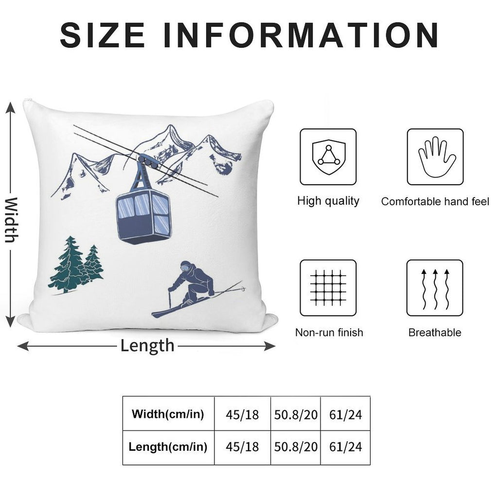 Ski Lift Resort Winter Sports Scene Soft Decorative Cover Throw Pillow