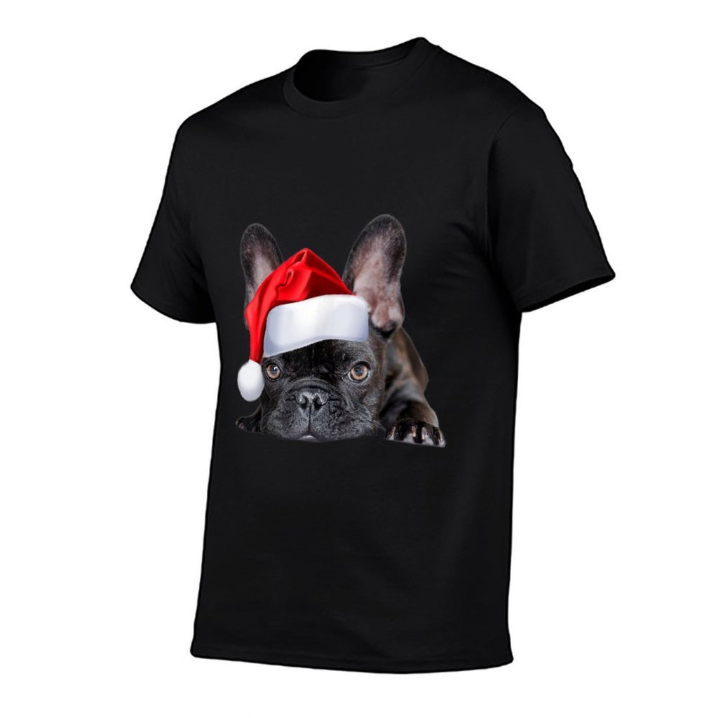 Cute French Bulldog Santa Hat Frenchie Image Christmas Gift  Heathered Texture T-Shirt