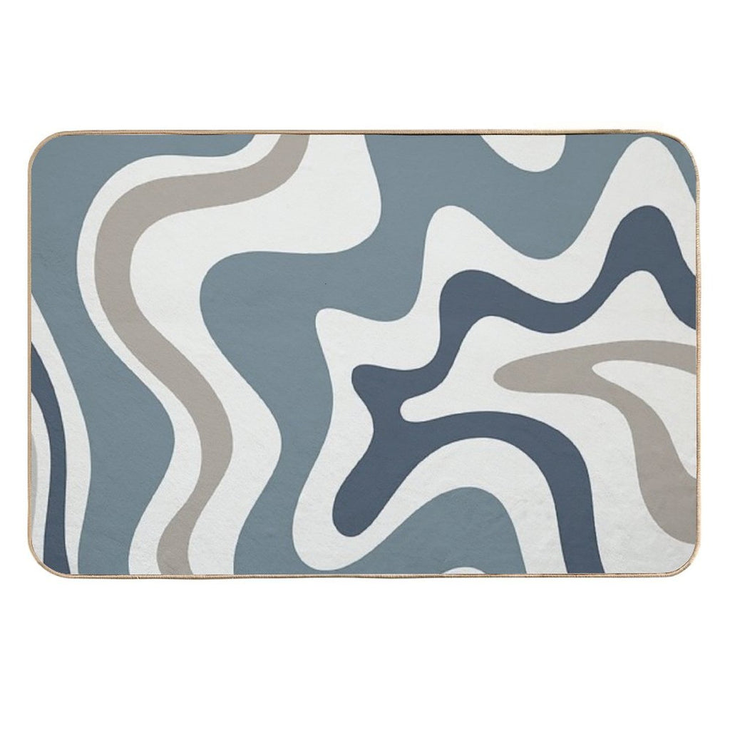Liquid Swirl Contemporary Abstract in Neutral Blue Grey on Nearly White  Absorbent Bath Mat