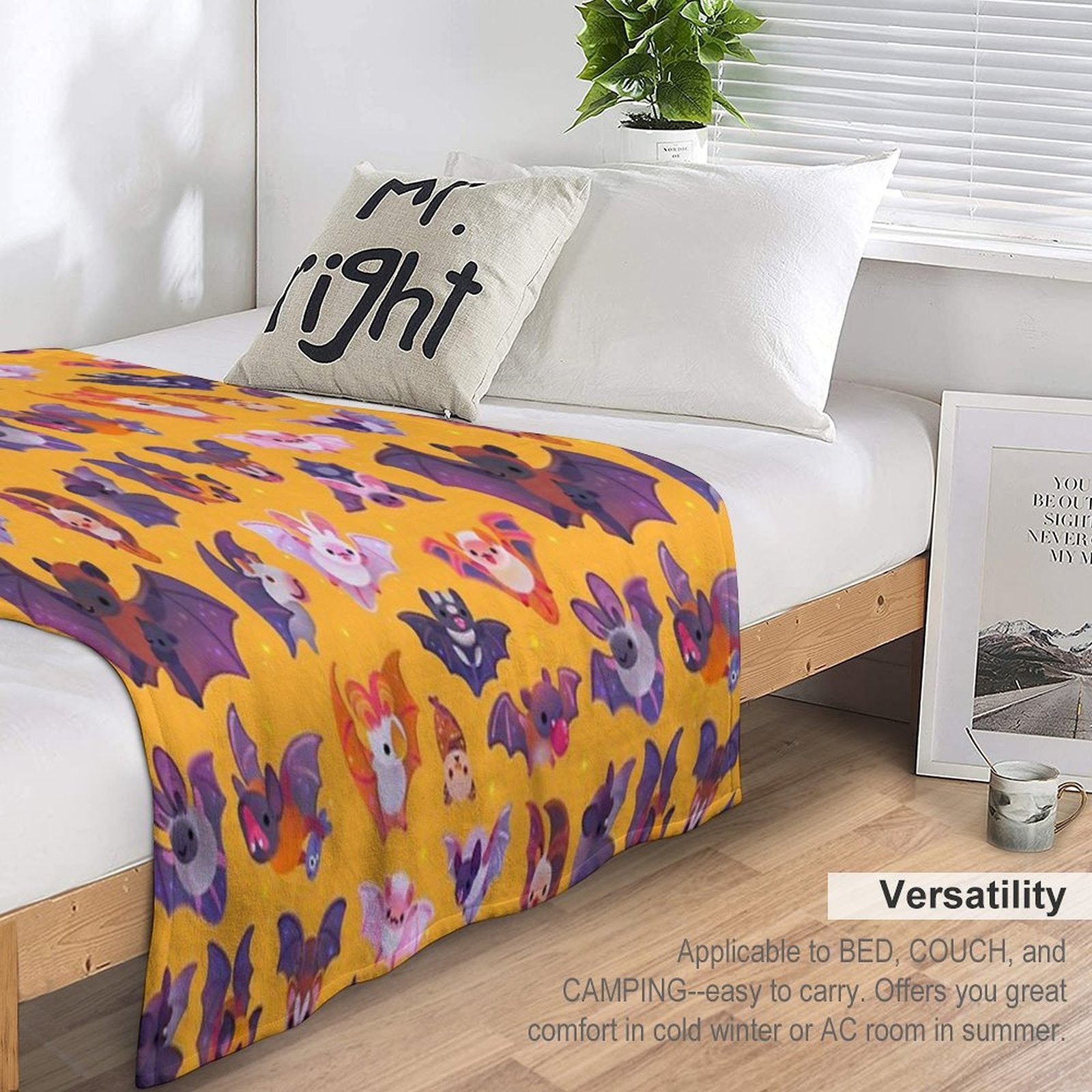 Bat - Yellow Velvety-soft Throw Blanket