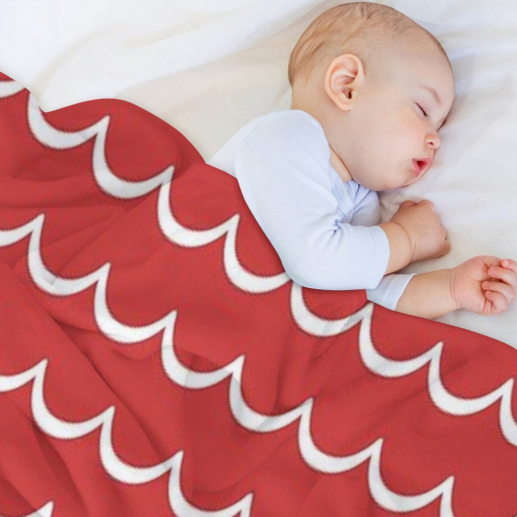 Red And White Coastal Wave Pattern Anti-pilling Throw Blanket