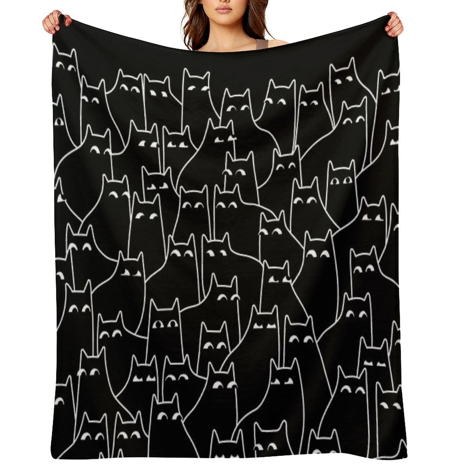 Suspicious Cats (Minimal White Linework Version) Versatility Throw Blanket