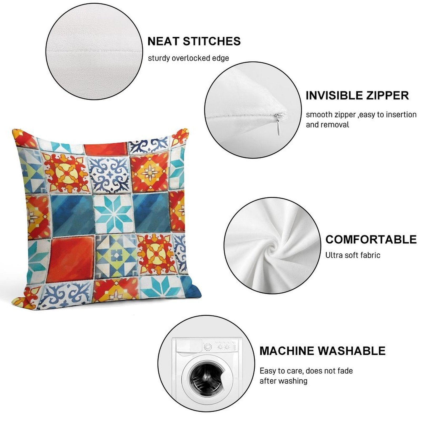 Colorful Azulejos Tiles from Azul Board Game Soft Warmth Comfort Throw Pillow