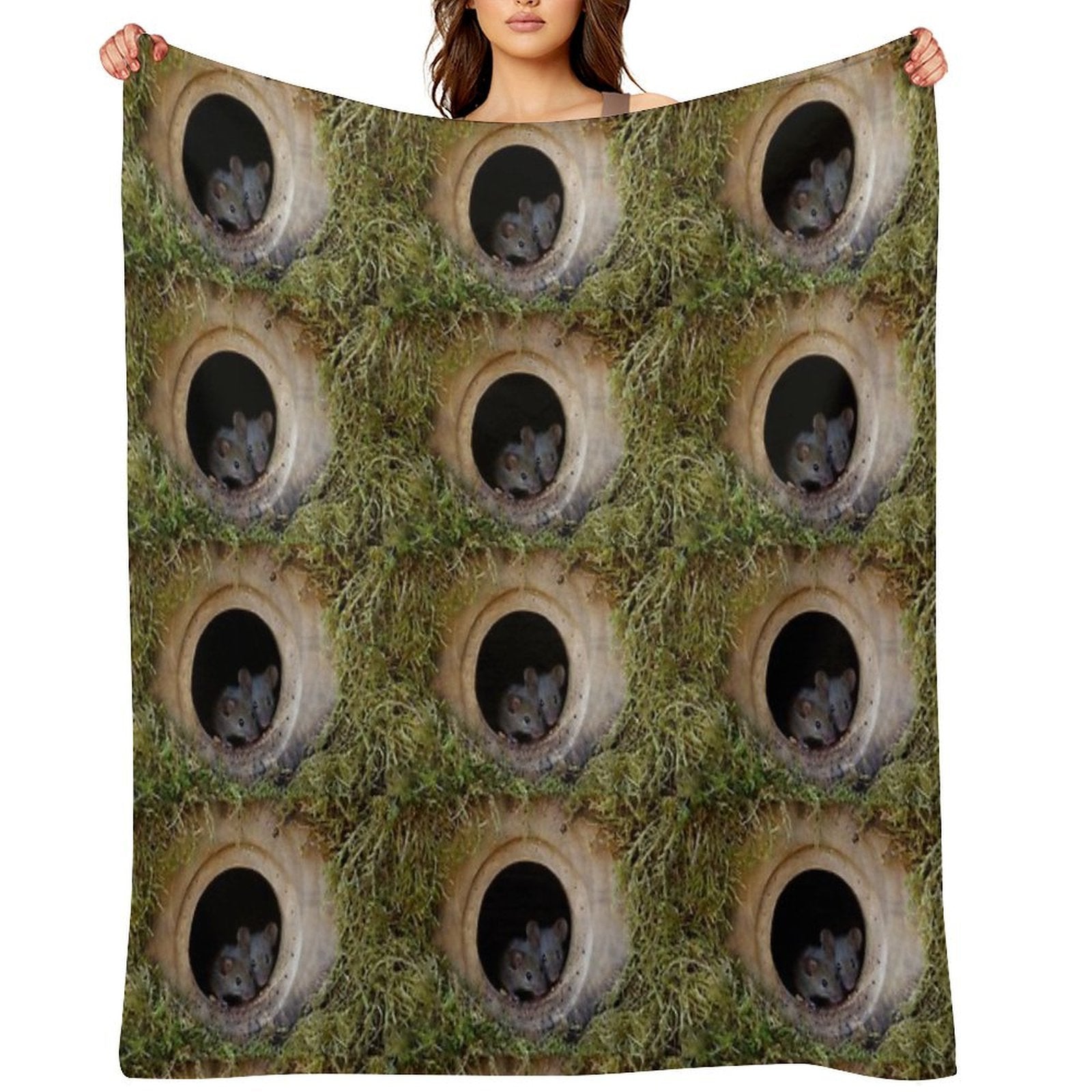 Two Baby Mice in The Log Pile All-season Throw Blanket