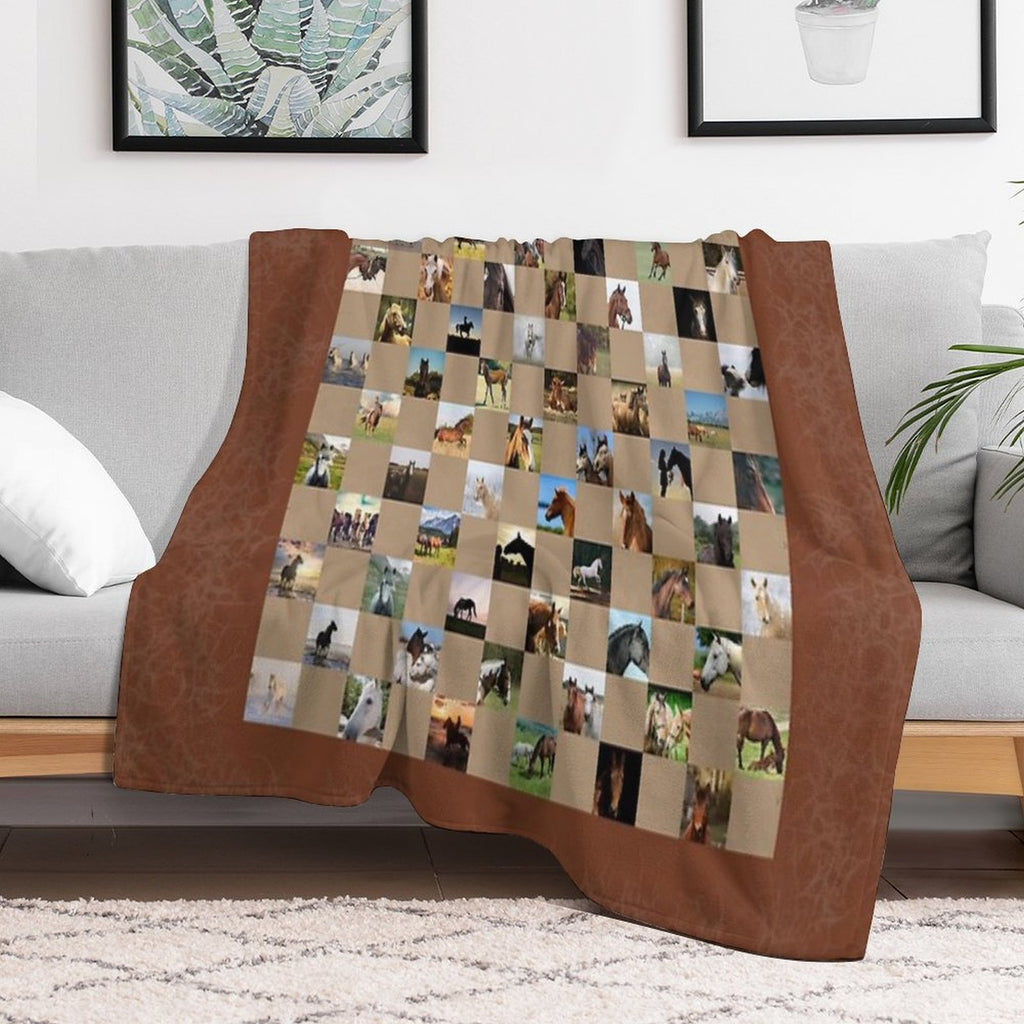Horse Collage Quilt Pattern Shrink-resistant Throw Blanket
