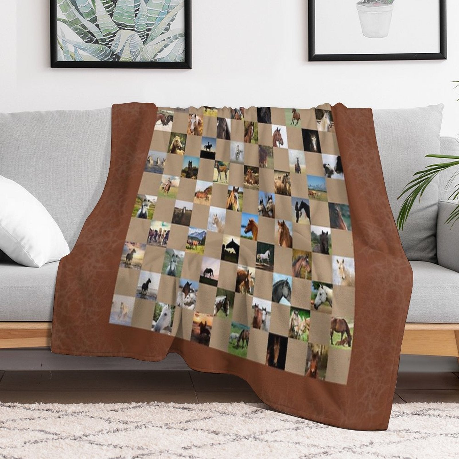 Horse Collage Quilt Pattern Shrink-resistant Throw Blanket