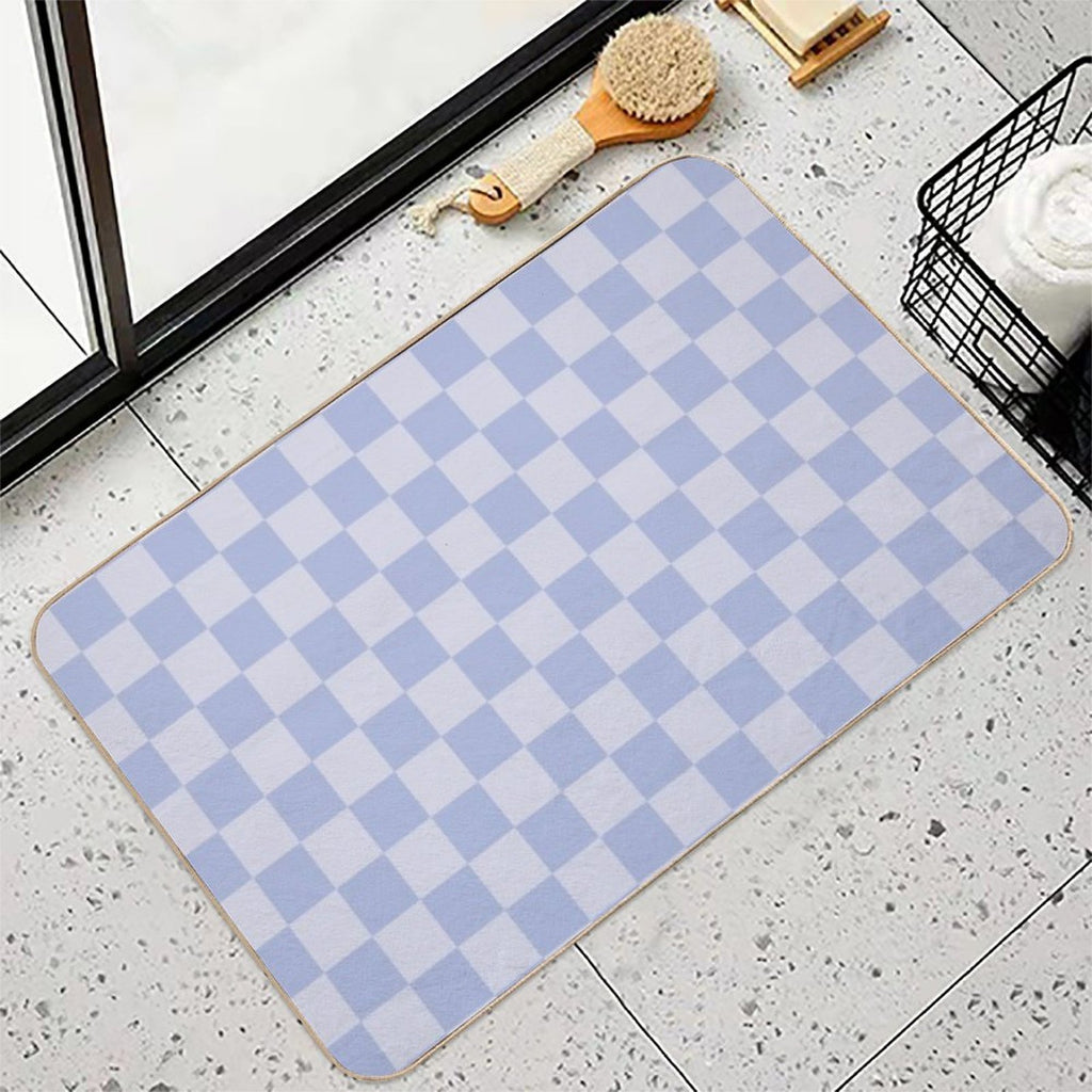 Checkerboard Mini Check Pattern in Double Pale Periwinkle Purple  Dirt-Trapping Bath Mat