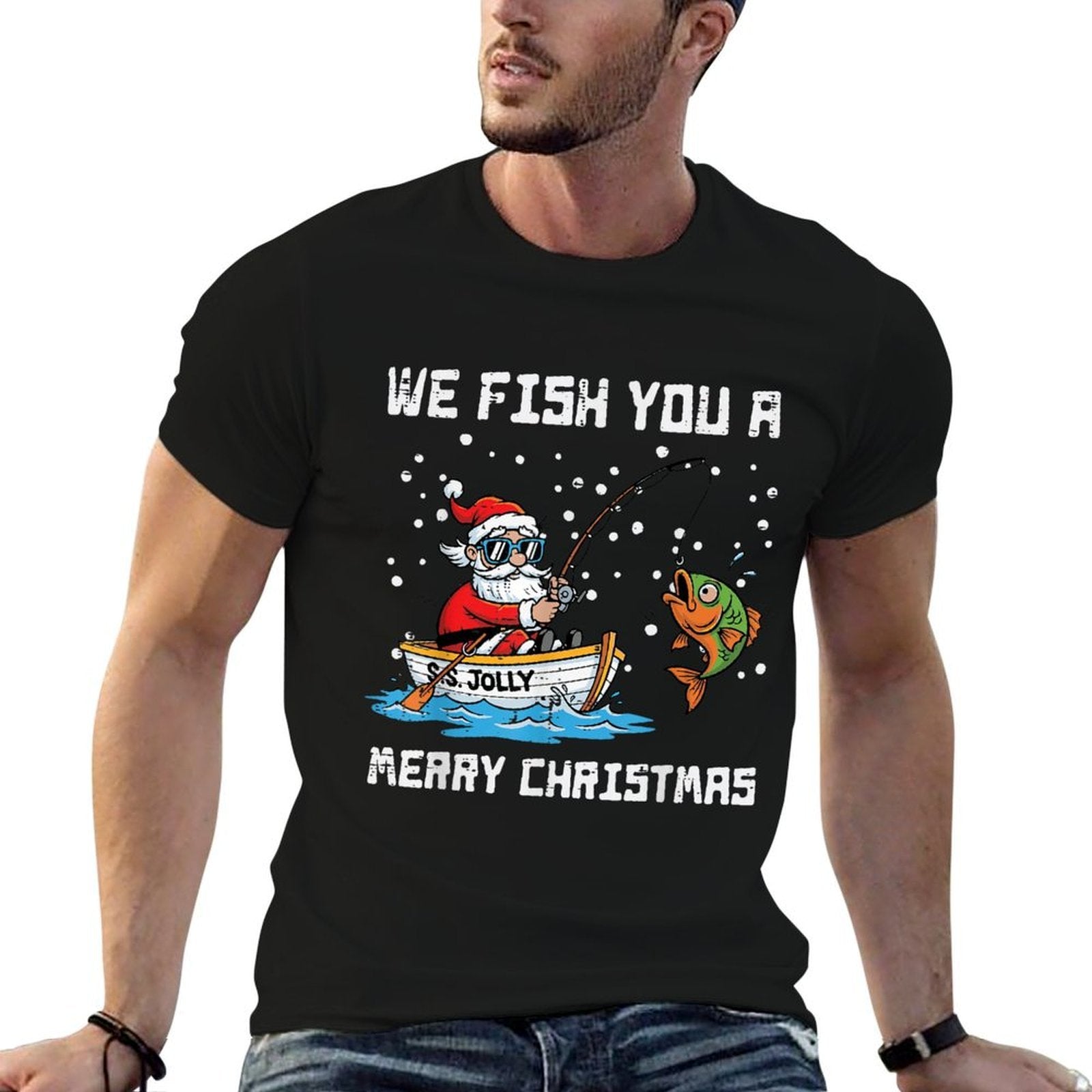 We Fish You Merry Christmas Santa Funny Xmas Men Women Kids  Moisture-wicking T-Shirt