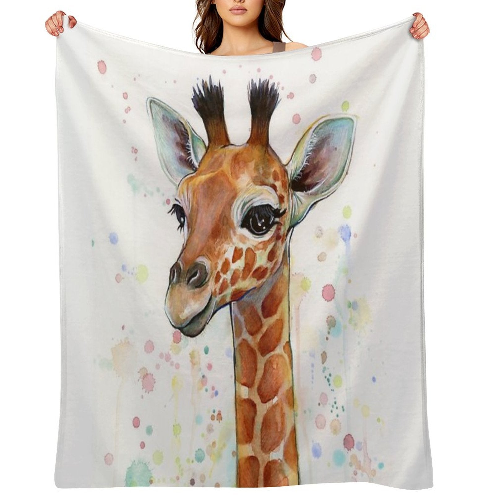 Baby Giraffe Watercolor Painting, Nursery Art Quick-dry Throw Blanket