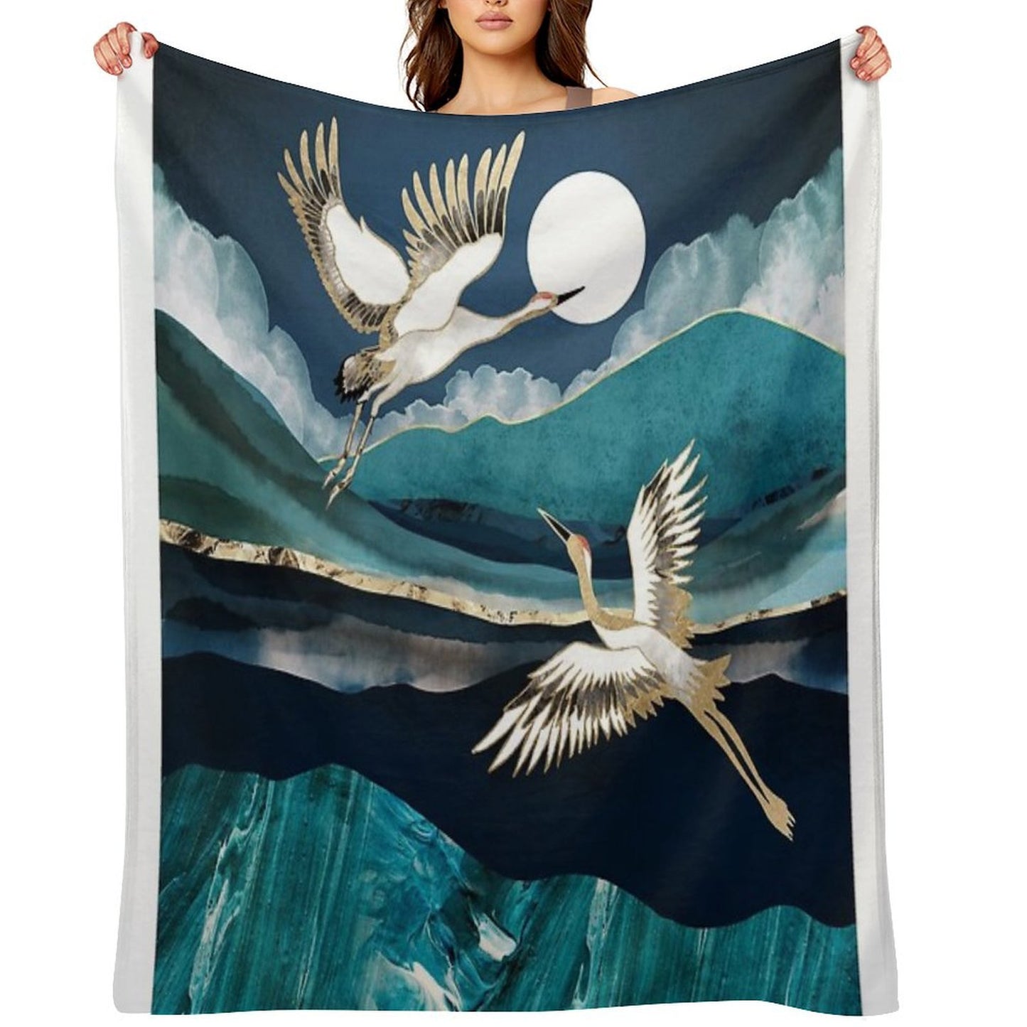Midnight Cranes Gift-ready Throw Blanket