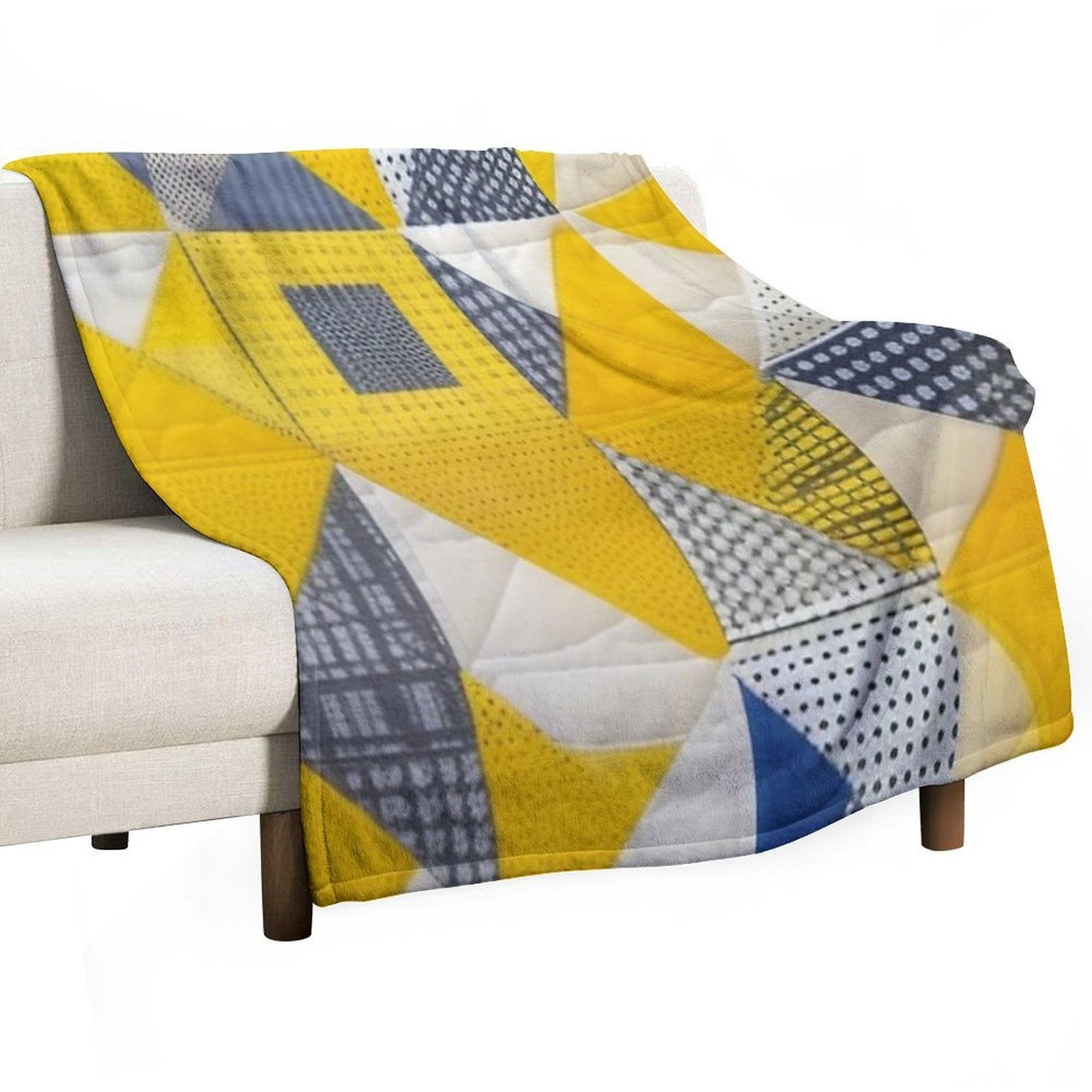 Bright Yellow Patchwork Quilt Plush Throw Blanket