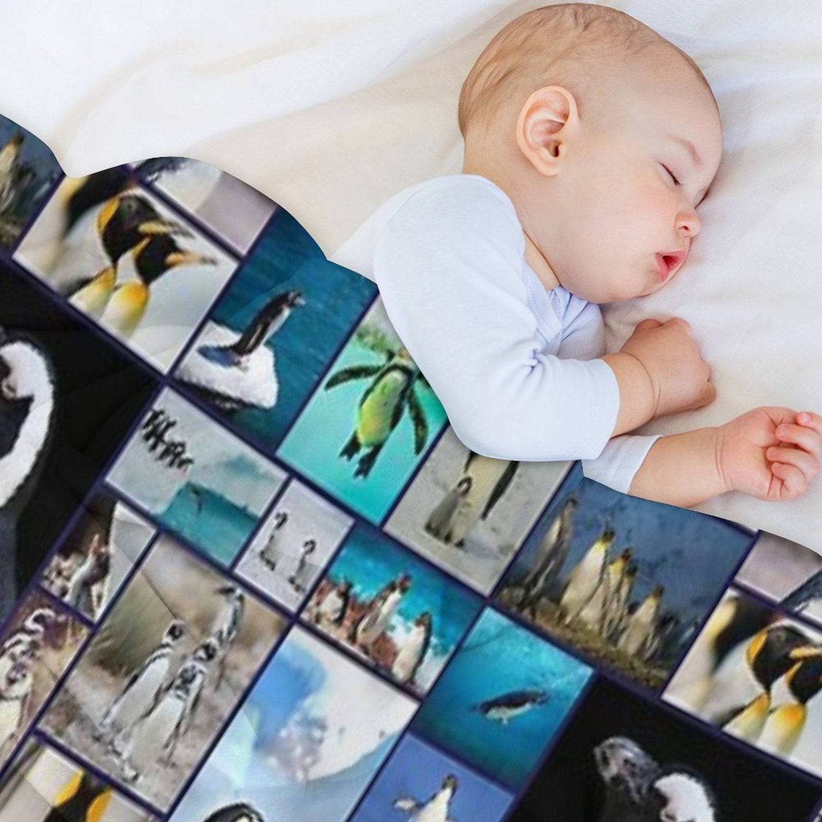 Penguin Pattern Photo Collage Quick-dry Throw Blanket