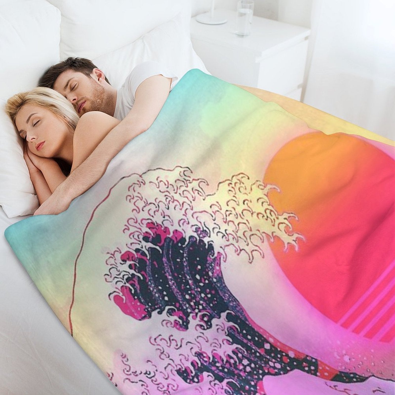 Great Wave Off Kanagawa Vaporwave Retro Aesthetic Travel-friendly Throw Blanket
