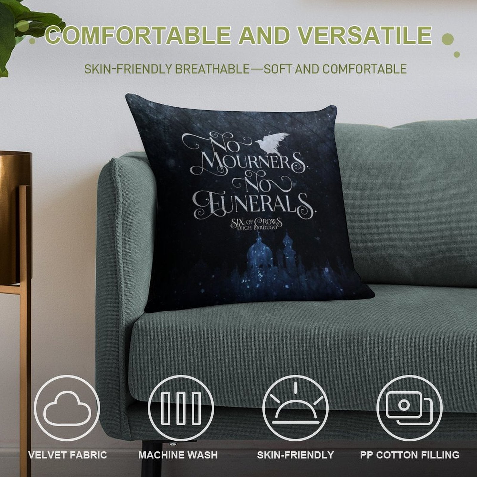 Six of Crows, No Mourners No Funerals, Kaz Brekker Soft Luxury Feel Throw Pillow