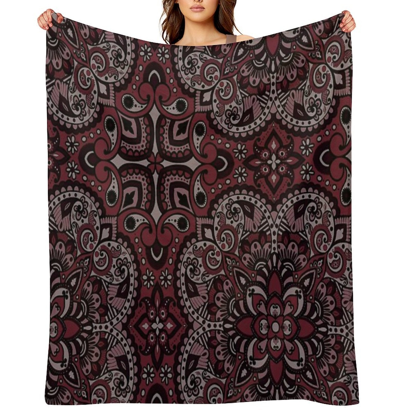 Floral Mandala Repeat Pattern - Dark Pink Versatility Throw Blanket