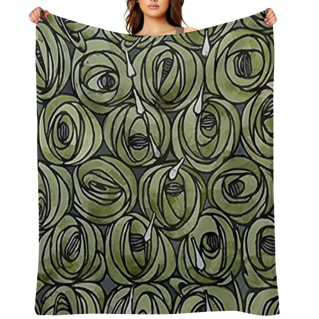 Charles Rennie Mackintosh - Roses  Teardrops, Olive Green Plush Throw Blanket
