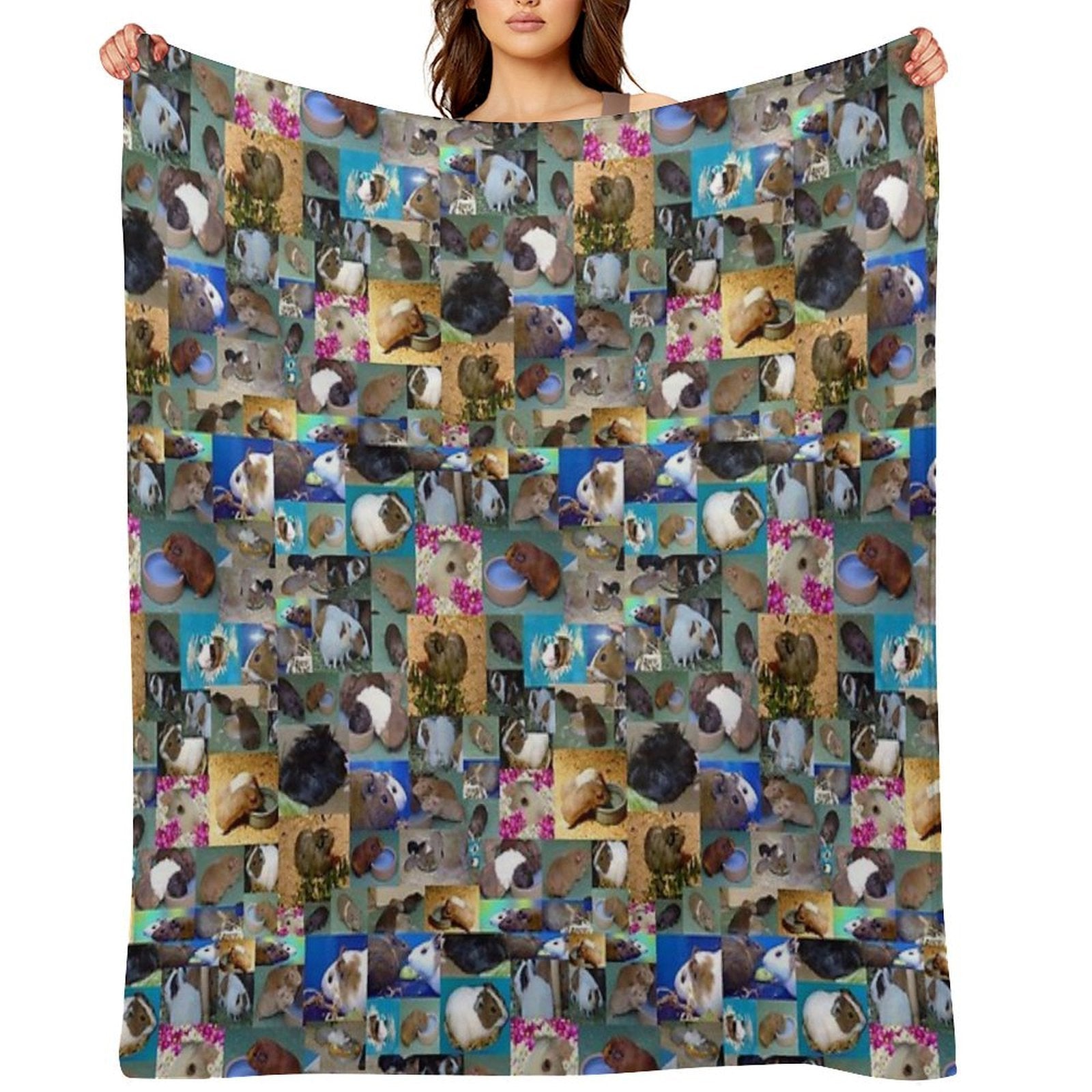 Happy Guinea Pigs Photo Collage Travel-friendly Throw Blanket
