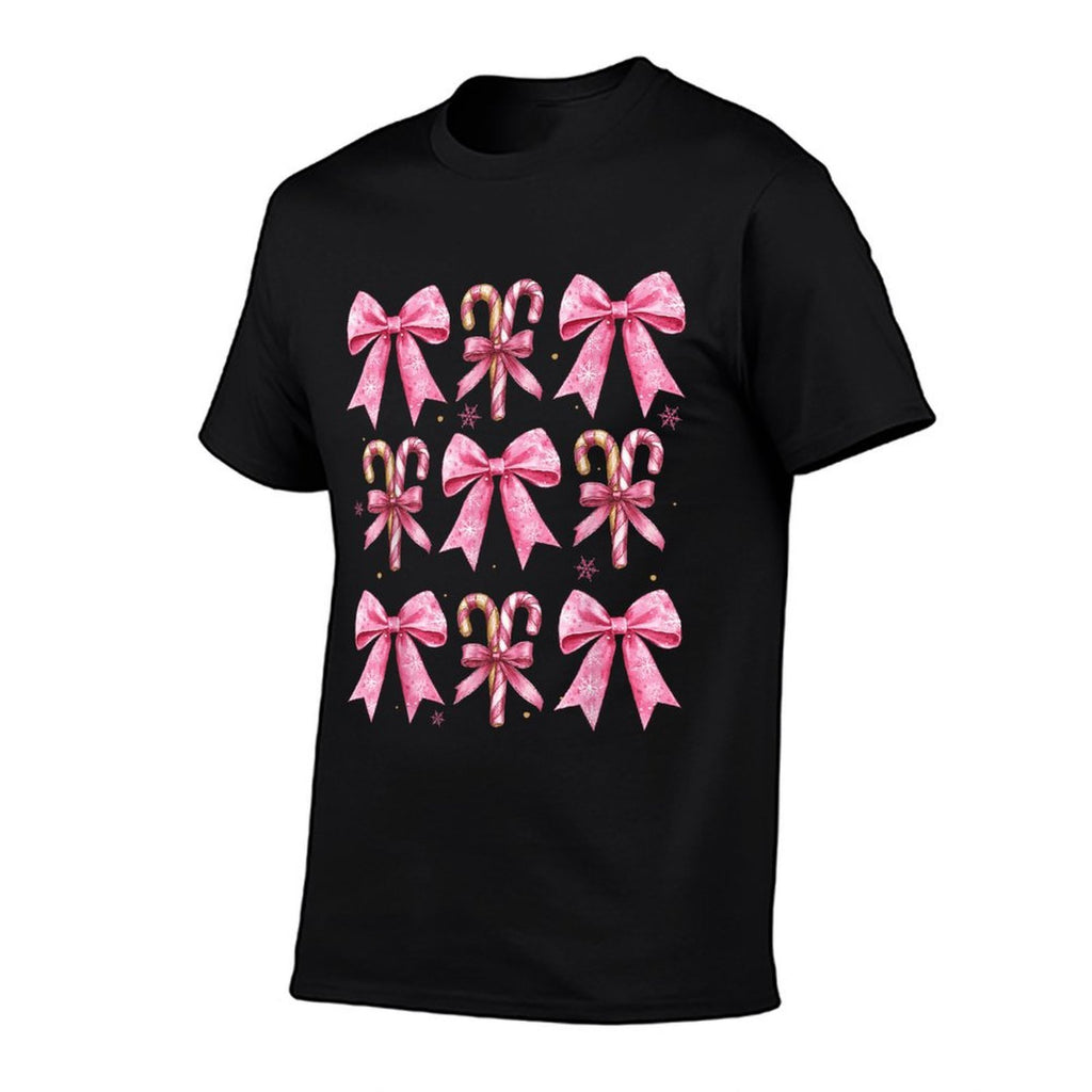 Cute Coquette Bow Candy Canes Christmas Pink Bow Girlsns  Tagless Design T-Shirt