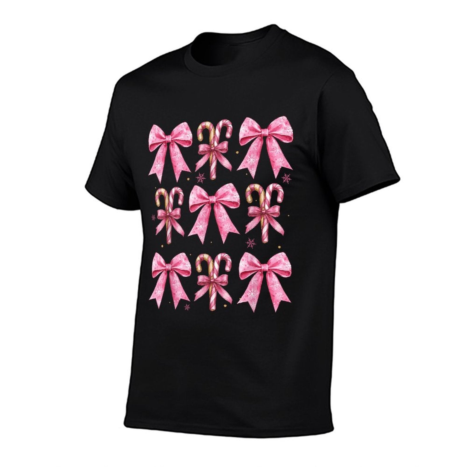 Cute Coquette Bow Candy Canes Christmas Pink Bow Girlsns  Tagless Design T-Shirt