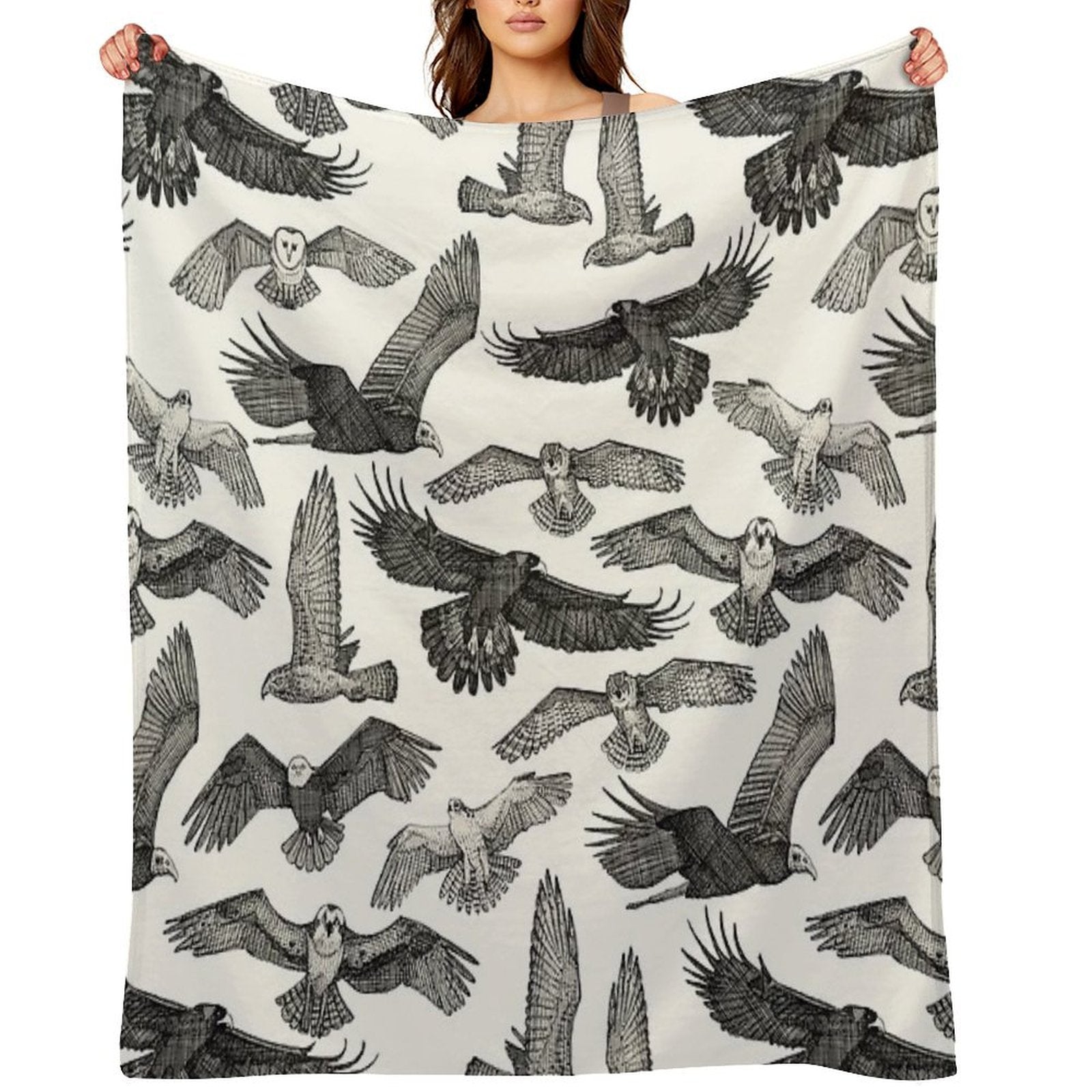 Birds of Prey Black Comfort Throw Blanket