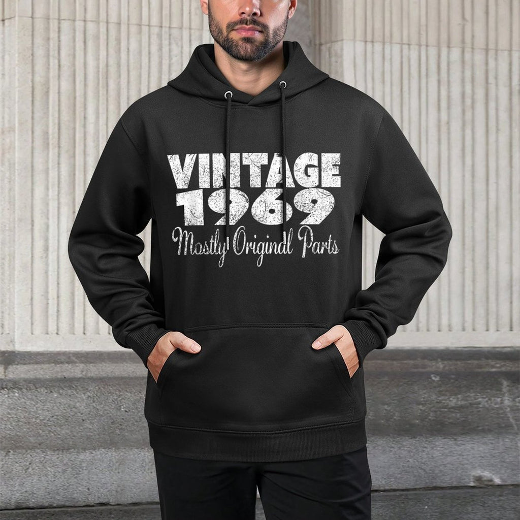 Vintage 1969 Mostly Original Parts Distressed 50th Birthday Kangaroo Pocket Hoodie