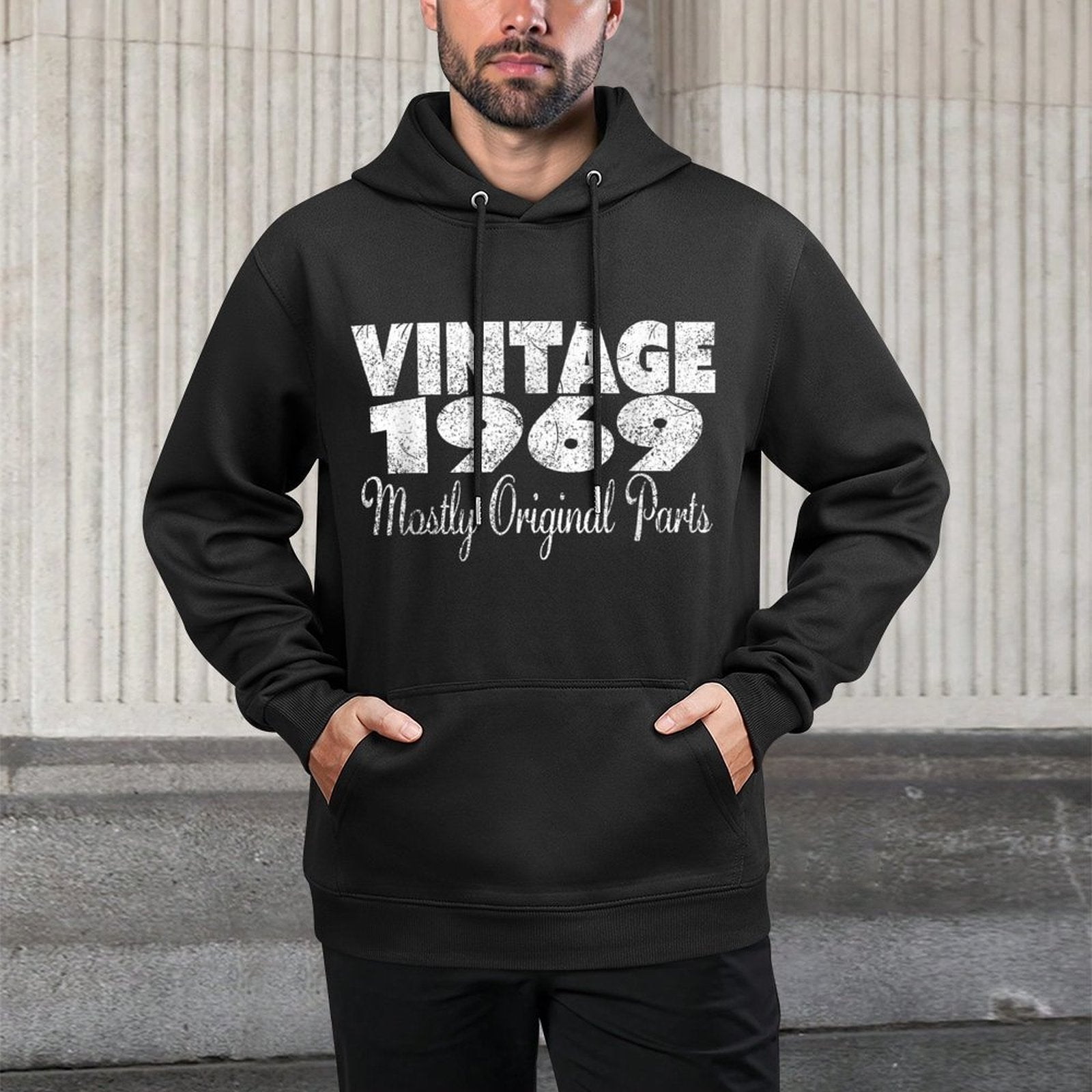 Vintage 1969 Mostly Original Parts Distressed 50th Birthday Kangaroo Pocket Hoodie