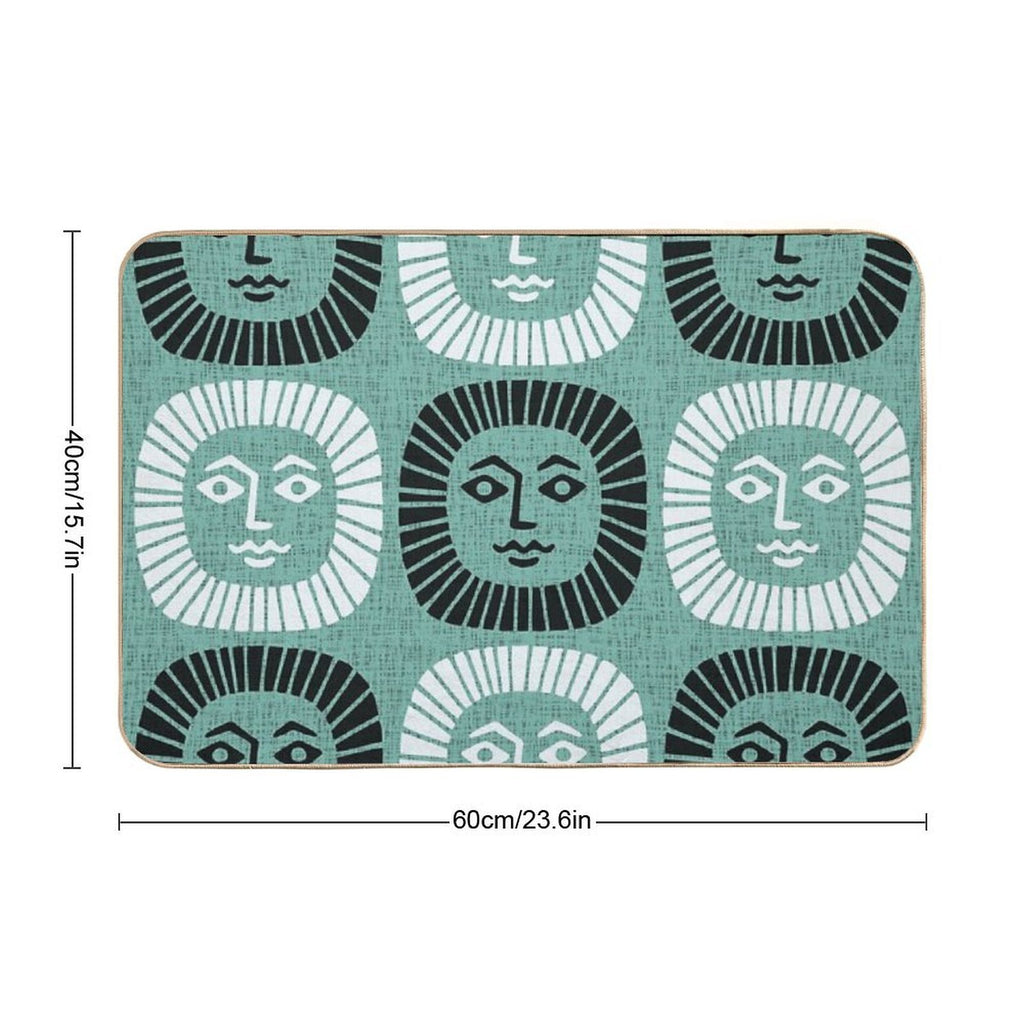 Mid Century Modern Atomic Sunburst 335 Mint Green And Black  Easy To Clean Bath Mat