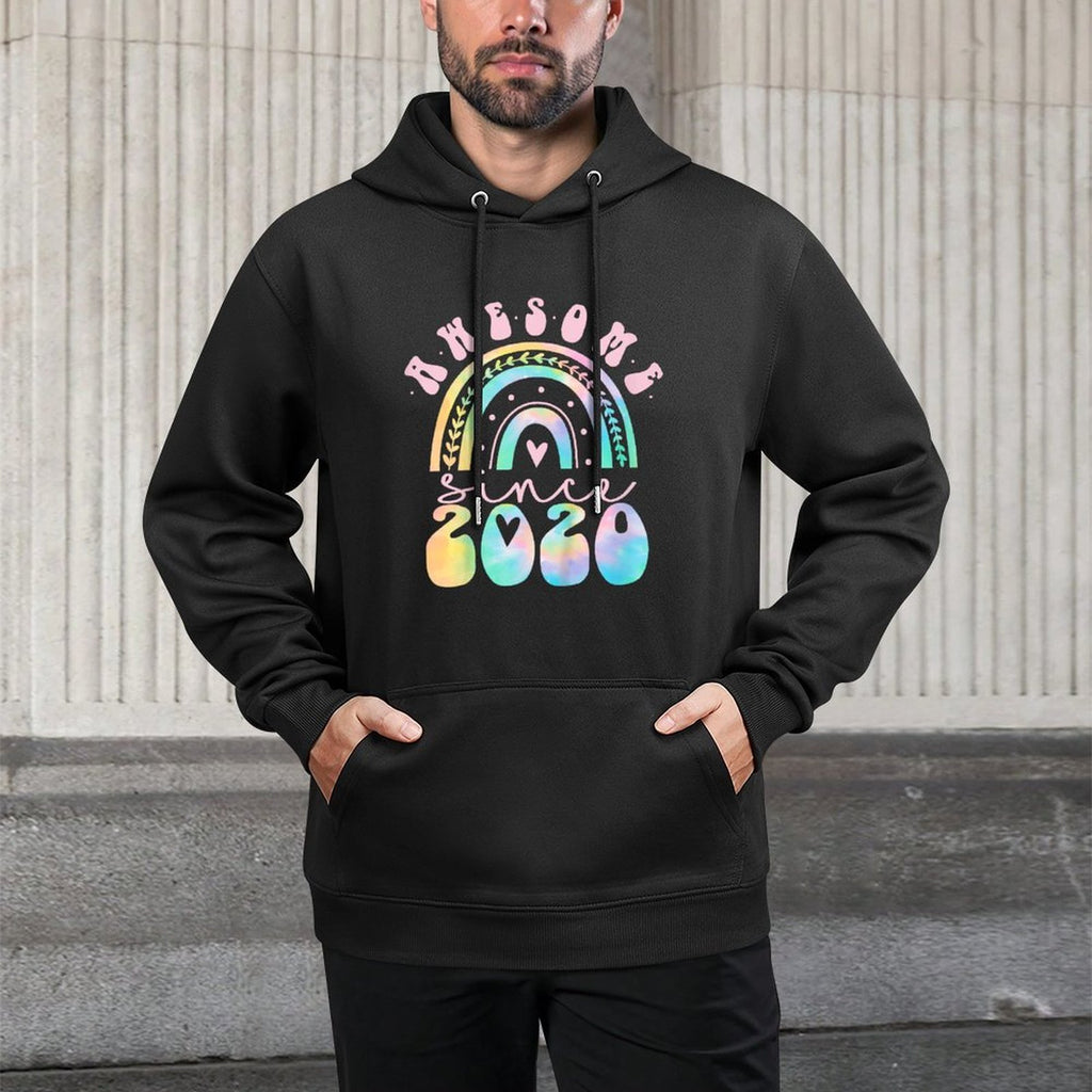 Kids Awesome Since 2020 5 Year Old Rainbow Tie Dye 5th Birthday Colorfast Hoodie
