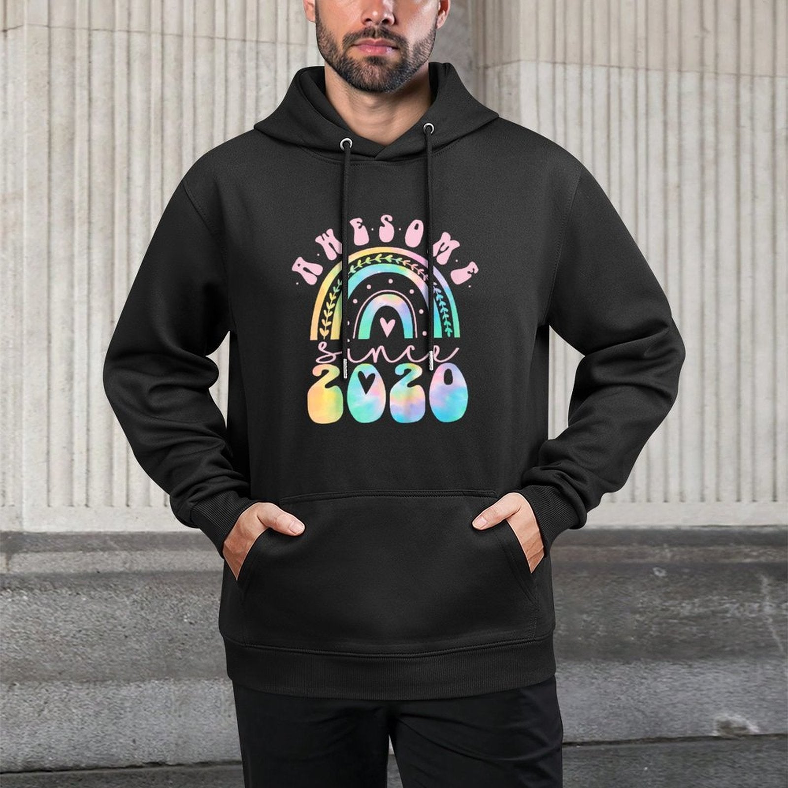 Kids Awesome Since 2020 5 Year Old Rainbow Tie Dye 5th Birthday Colorfast Hoodie