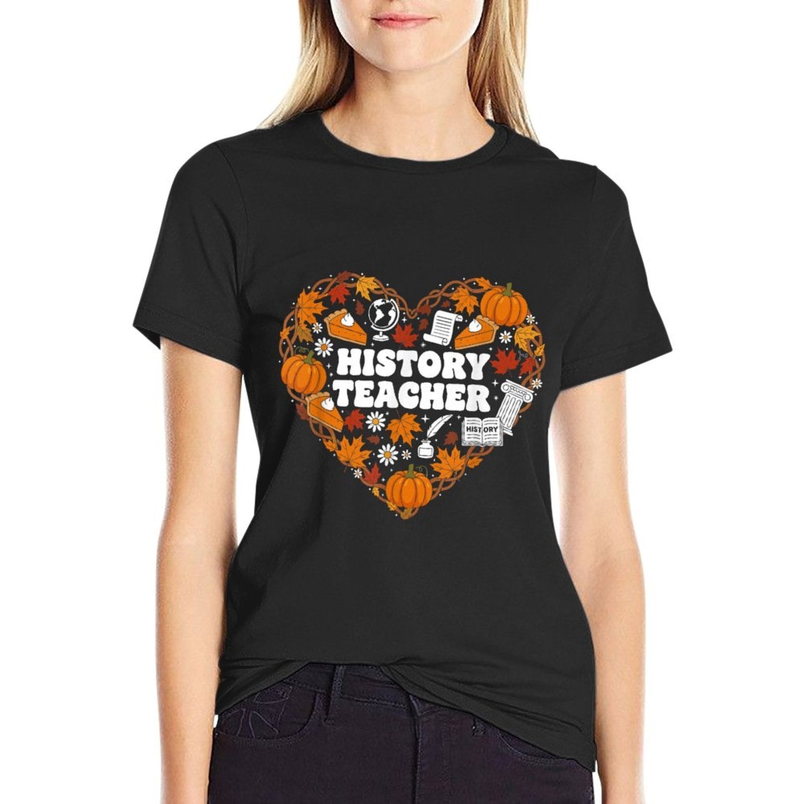 History Teacher Heart Autumn Thanksgiving Womens Mens Kids  Vintage-inspired T-Shirt