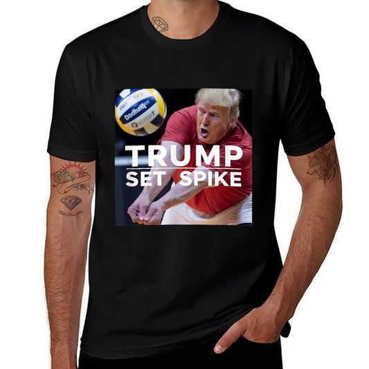 Trump Set Spike Funny Political Volleyball Player Humor Meme  Rolled Sleeves T-Shirt
