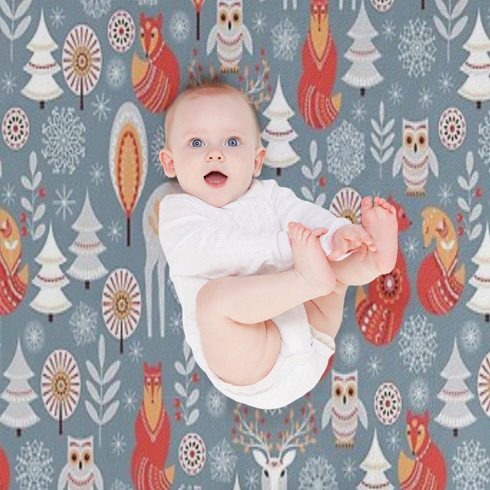 Seamless Pattern with Winter Forest, Deer, Owl And Fox. The Scandinavian Style. Gift-ready Throw Blanket