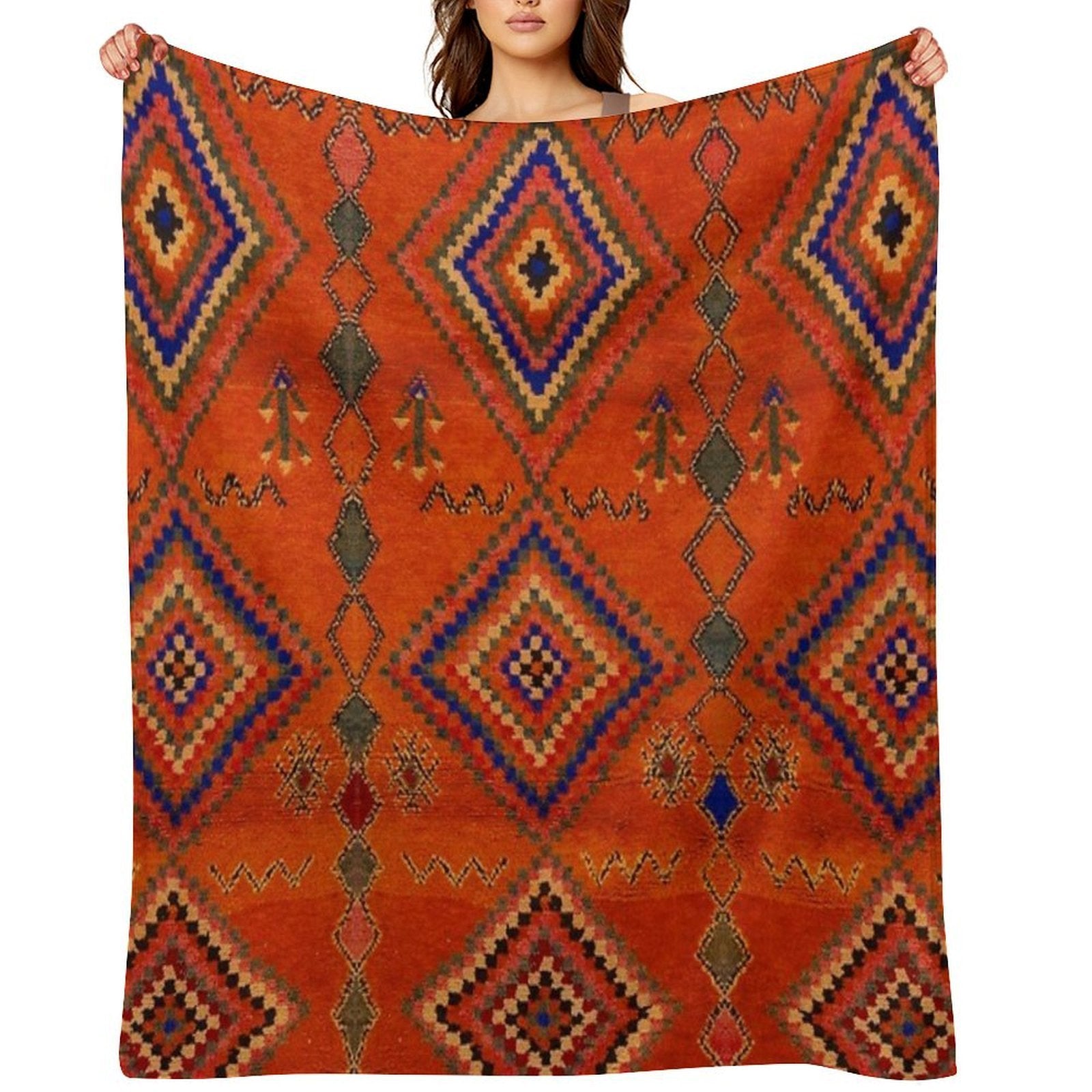 Orange Oriental Moroccan Rug Easy Care Throw Blanket