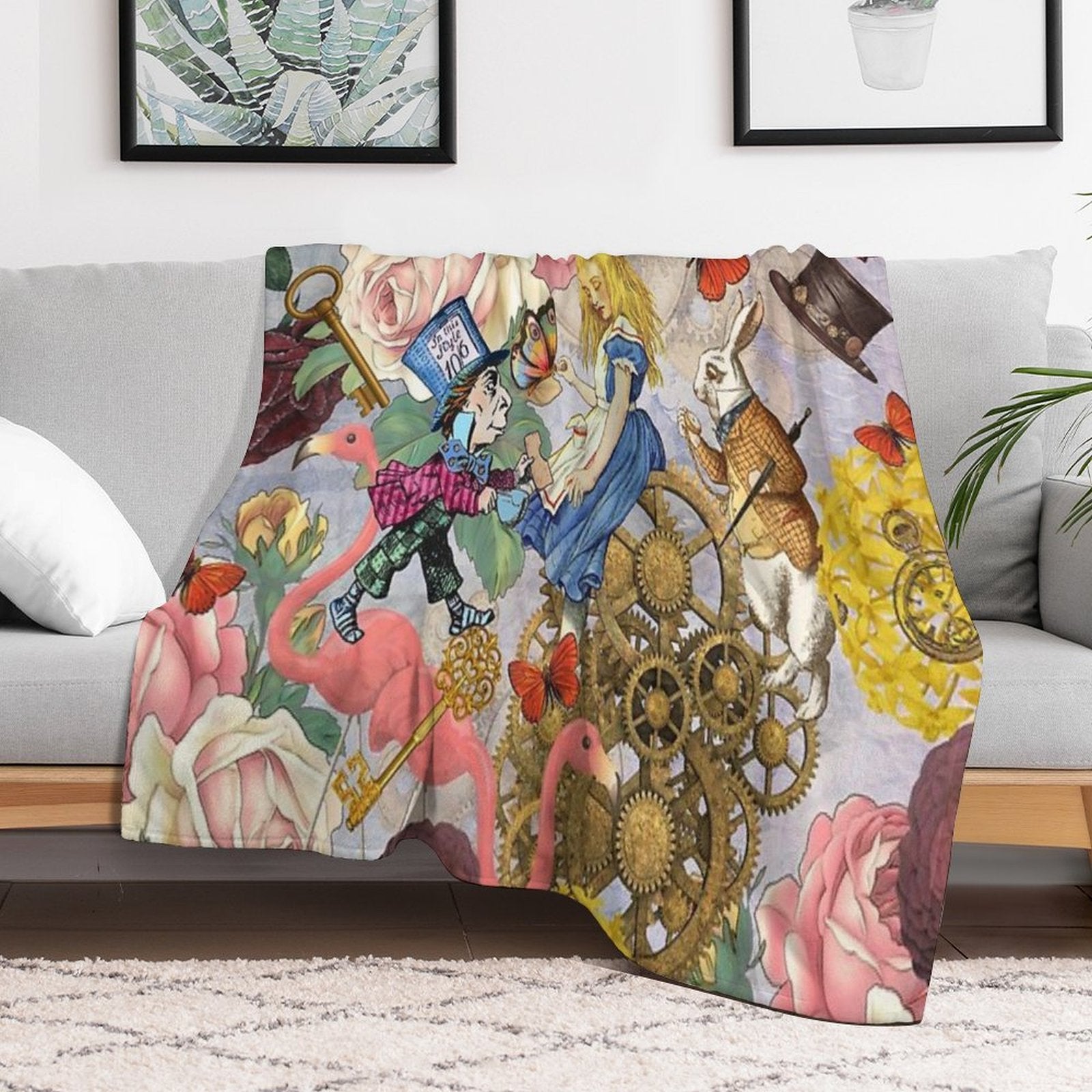 Alice In Wonderland Collage Wrinkle-free Throw Blanket