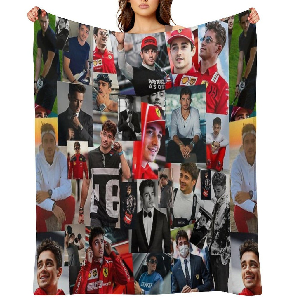 Charles Leclerc Monacan Motorsports Racing Driver Collage Plush Throw Blanket