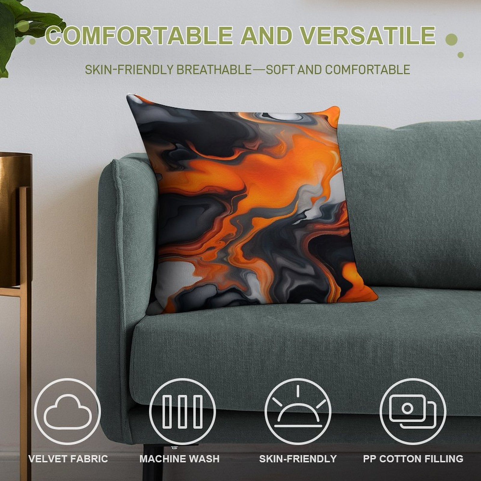 Translucent Burnt Orange White Black Grey Abstract Soft Bedroom Essential Throw Pillow