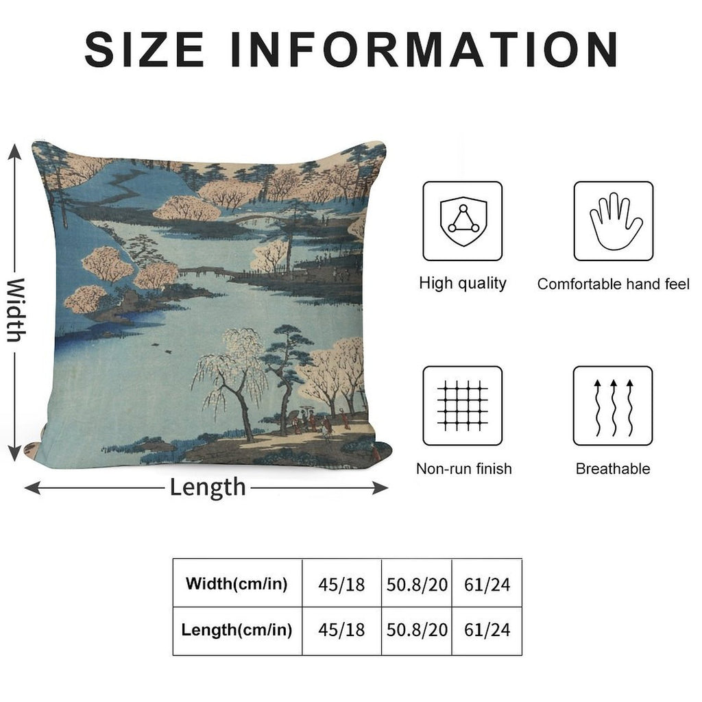 Vintage 1800's Japanese River Landscape Art Soft Gift Ready Throw Pillow