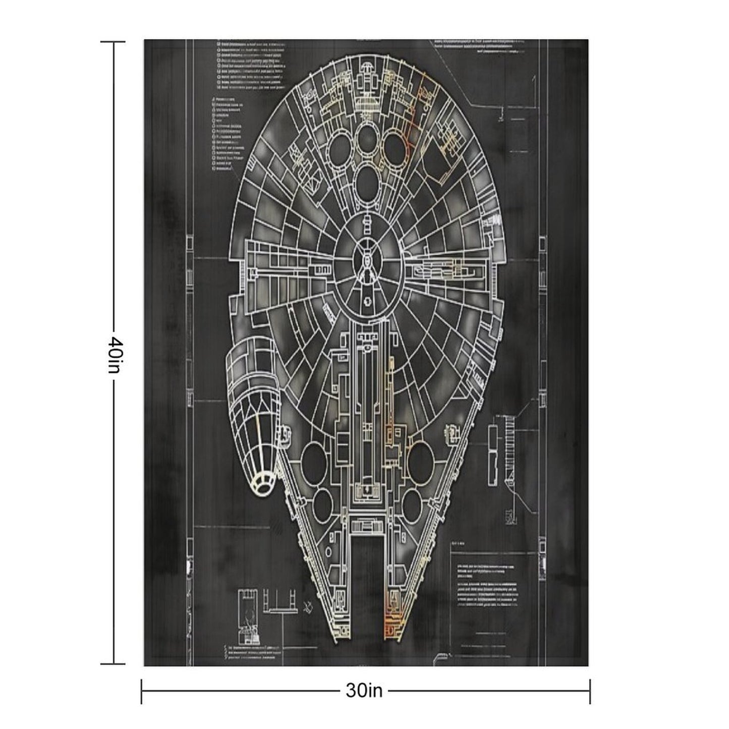 Millennium Falcon Star Wars Starship Blueprint Fan Art Plush Throw Blanket