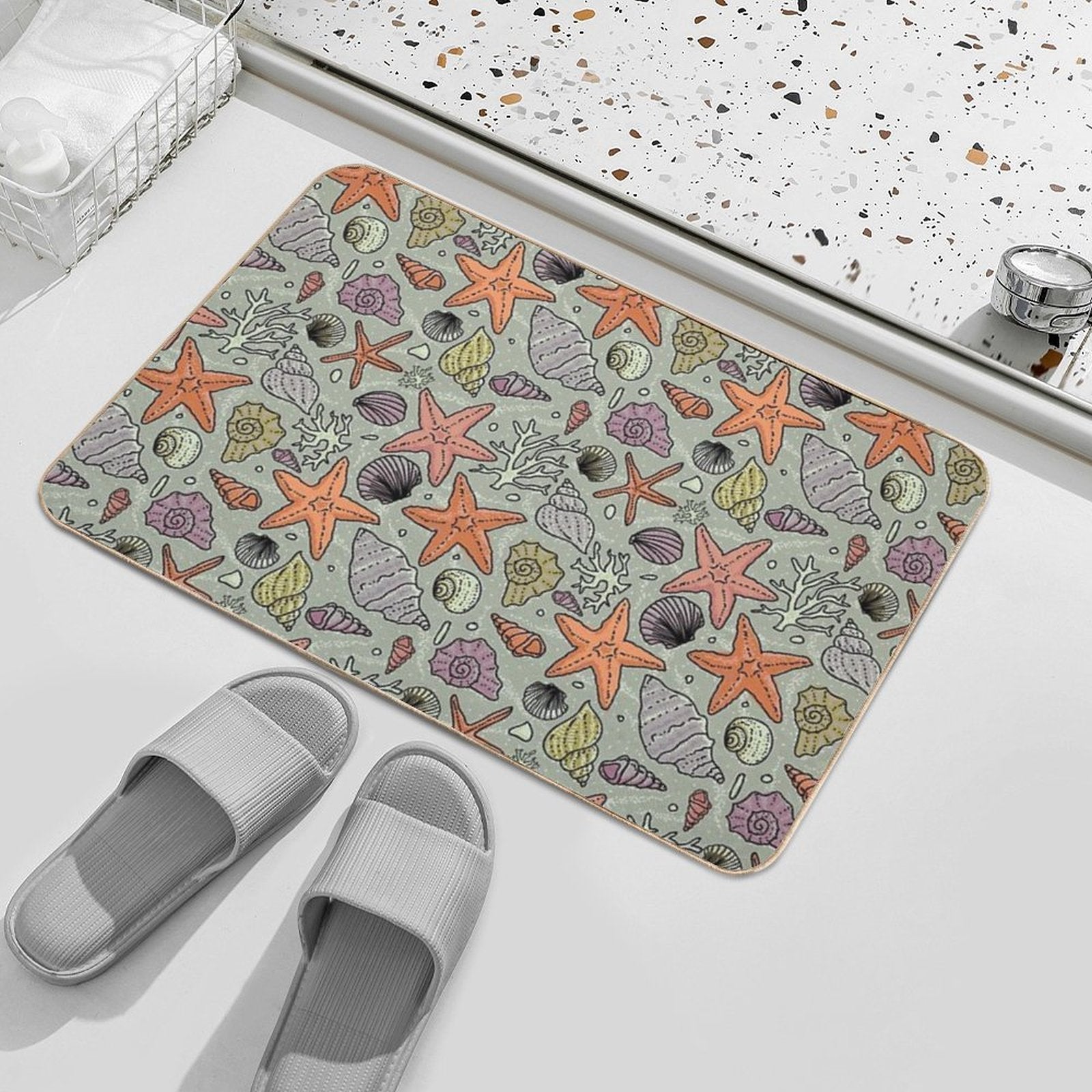 Seashells And Starfish in The Sea Pattern  Toxin-Free Bath Mat