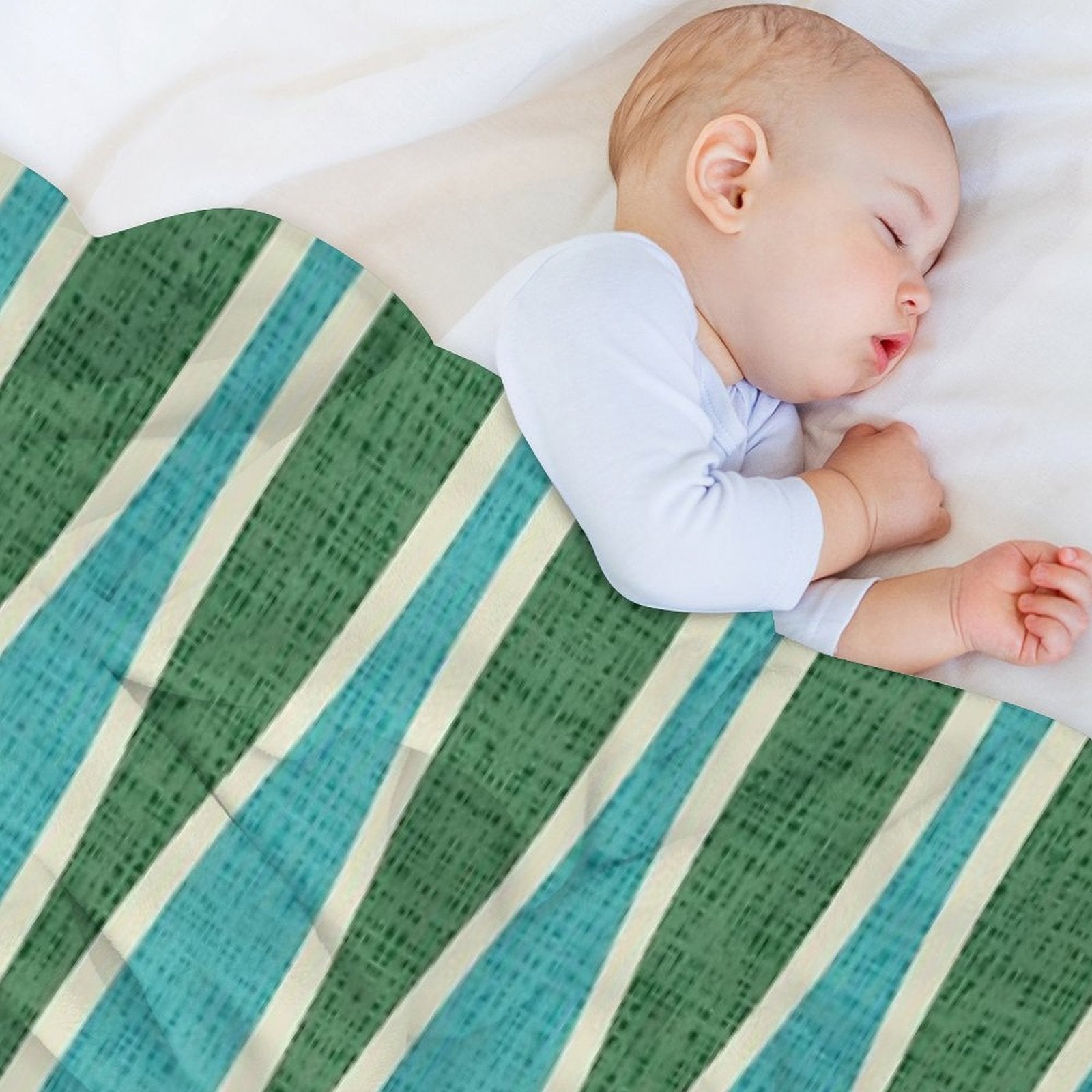 Retro Tiki Pin Stripes 343 Green And Turquoise Sustainable Throw Blanket