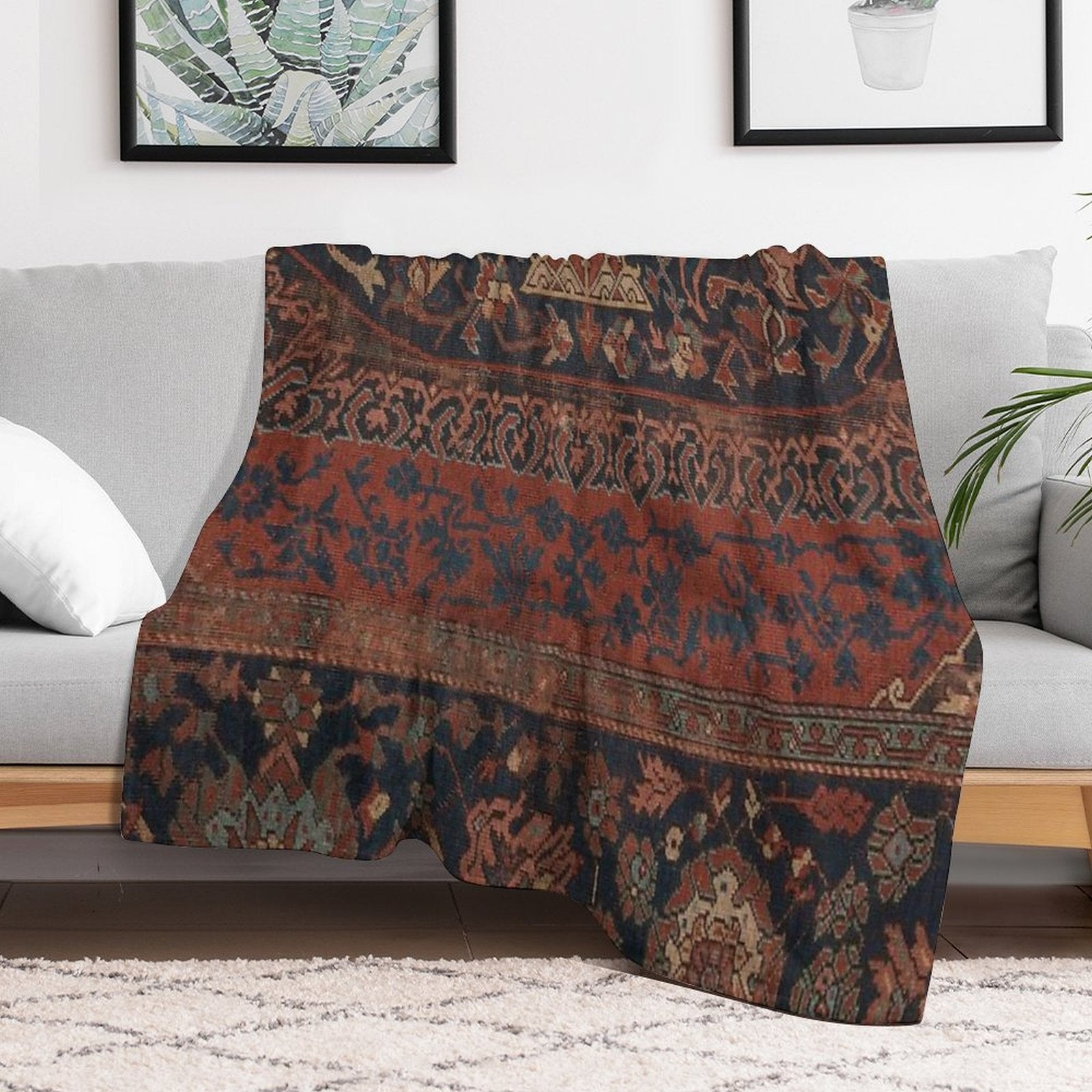 Boho Chic Dark III  17th Century Colorful Medallion Red Blue Green Brown Ornate Accent Rug Pattern Gift-ready Throw Blanket