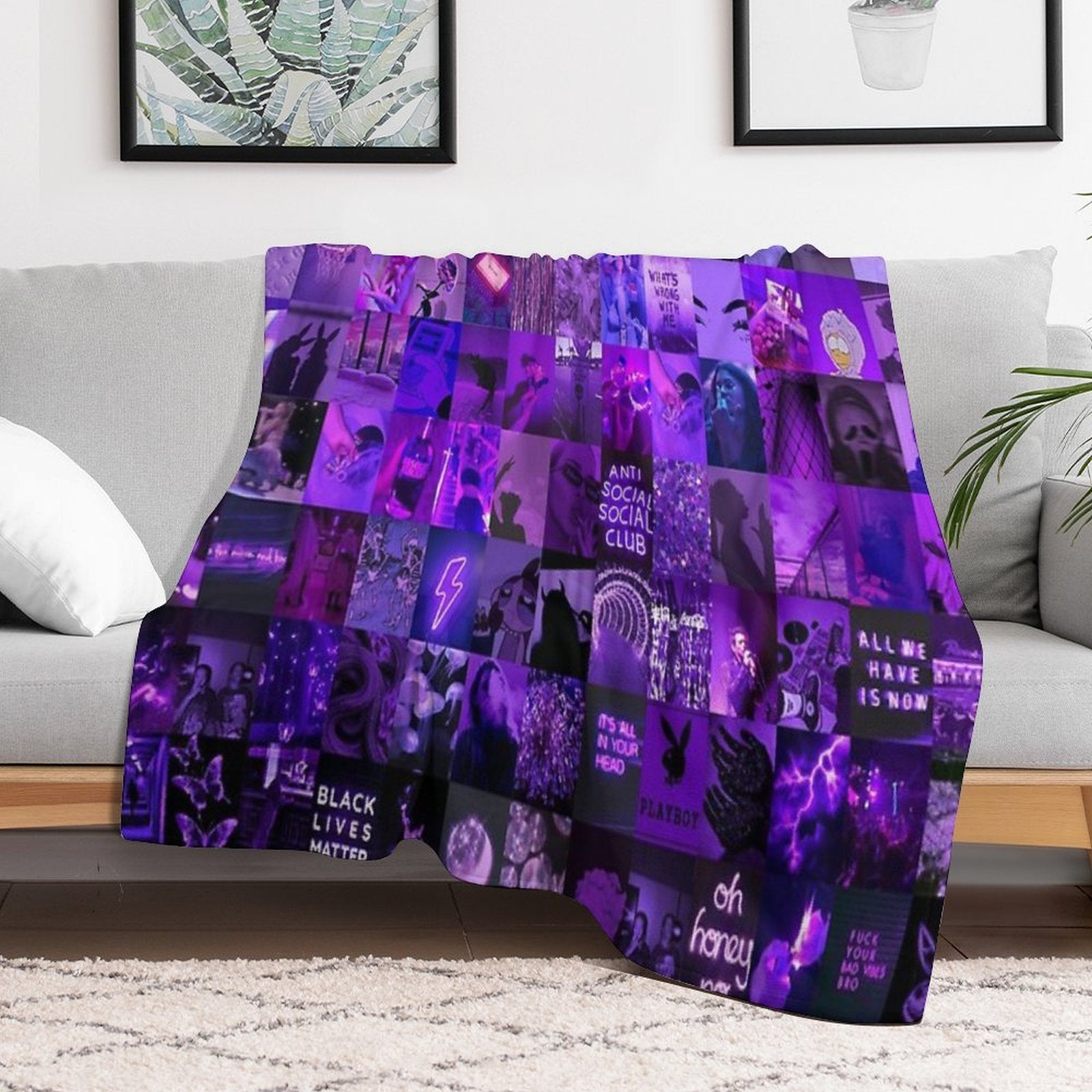 Purple Vibes Aesthetic Collage Comfort Throw Blanket