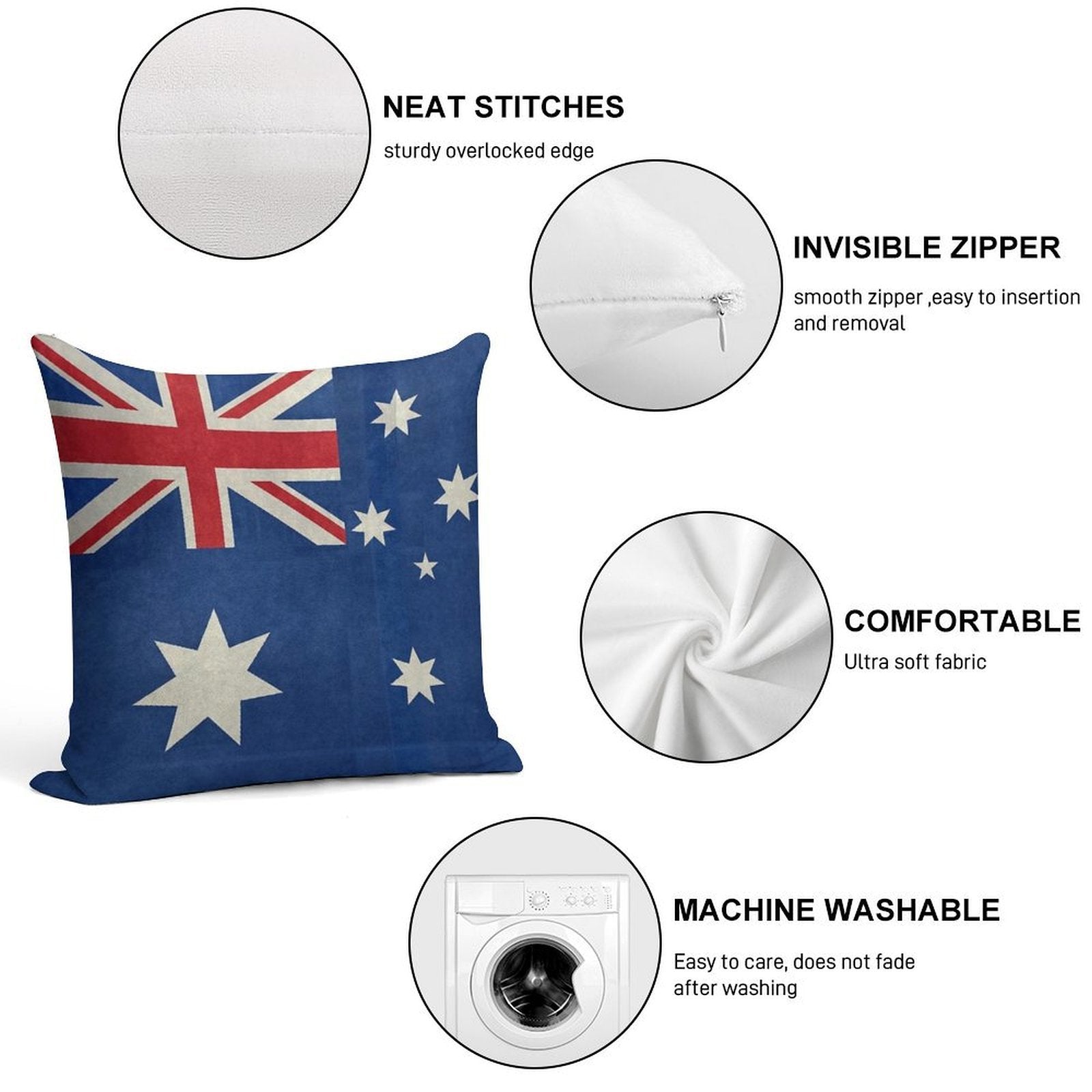 Flag of Australia, Retro Textured Look Soft Washable Throw Pillow