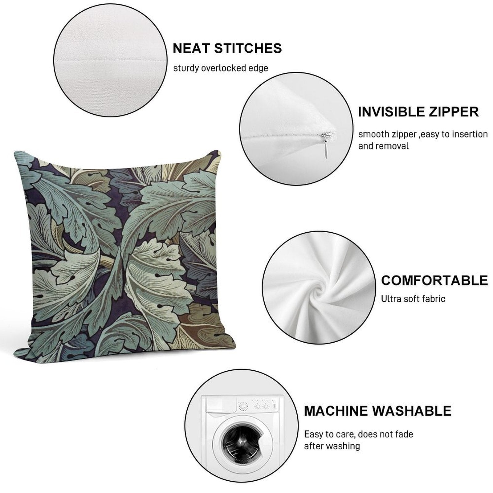 William Morris Acanthus Blue Pattern Soft Home Decor Throw Pillow