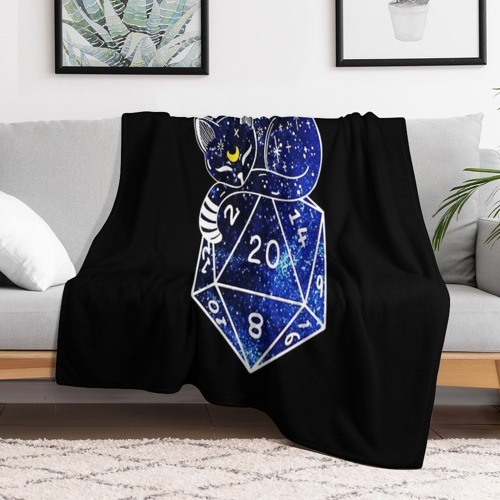 D20 CAT Starry Dnd Dice Compact Throw Blanket