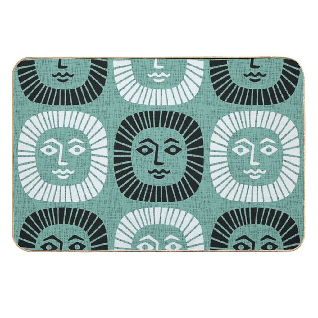 Mid Century Modern Atomic Sunburst 335 Mint Green And Black  Easy To Clean Bath Mat