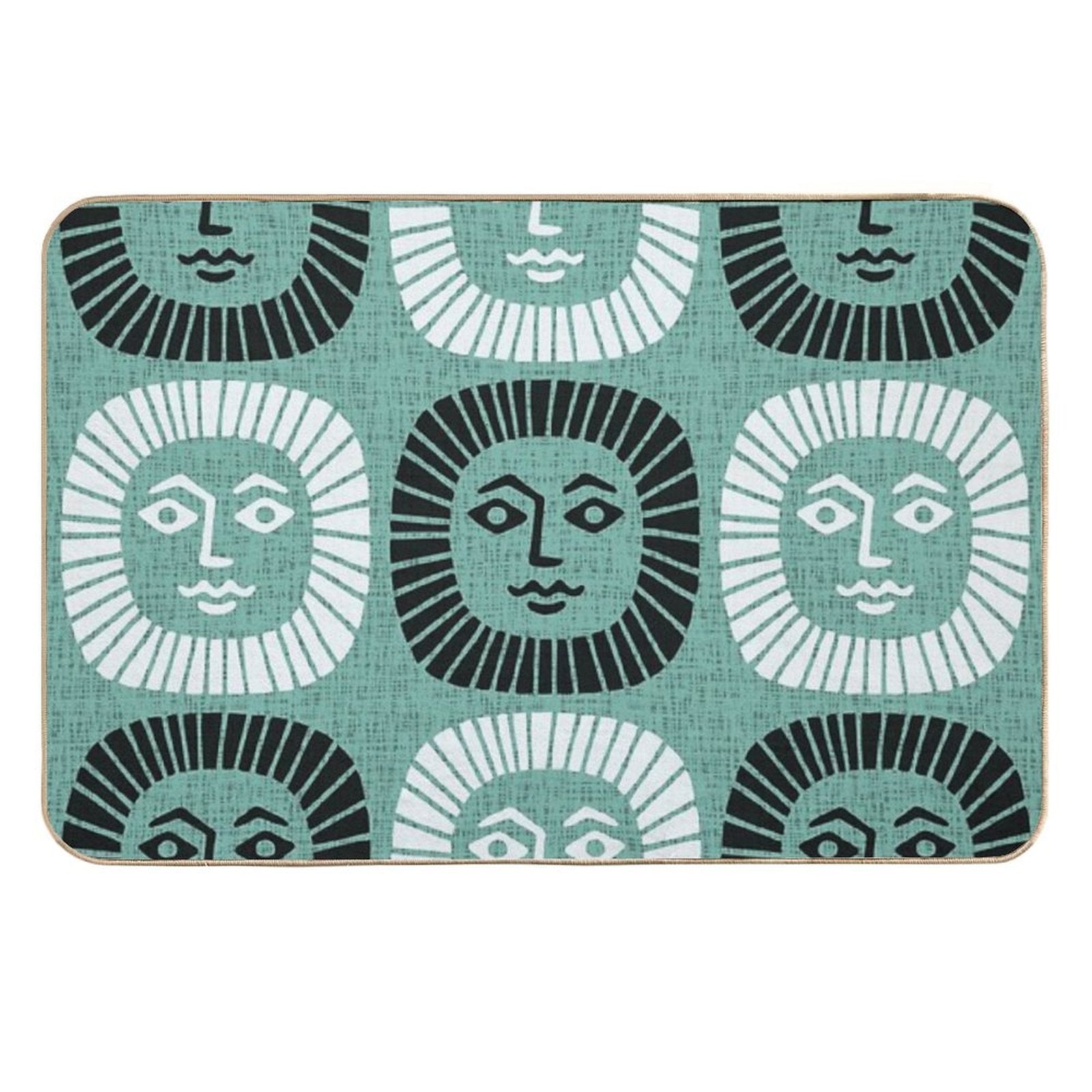 Mid Century Modern Atomic Sunburst 335 Mint Green And Black  Easy To Clean Bath Mat