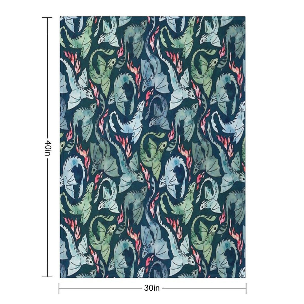 Dragon Fire Dark Blue & Green Travel-friendly Throw Blanket